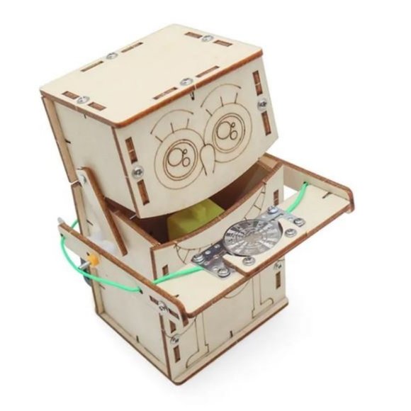 Robot Piggy Bank STEM Craft DIY Wood Coin Eating Puzzle Project Science Toy - Picture 4 of 10